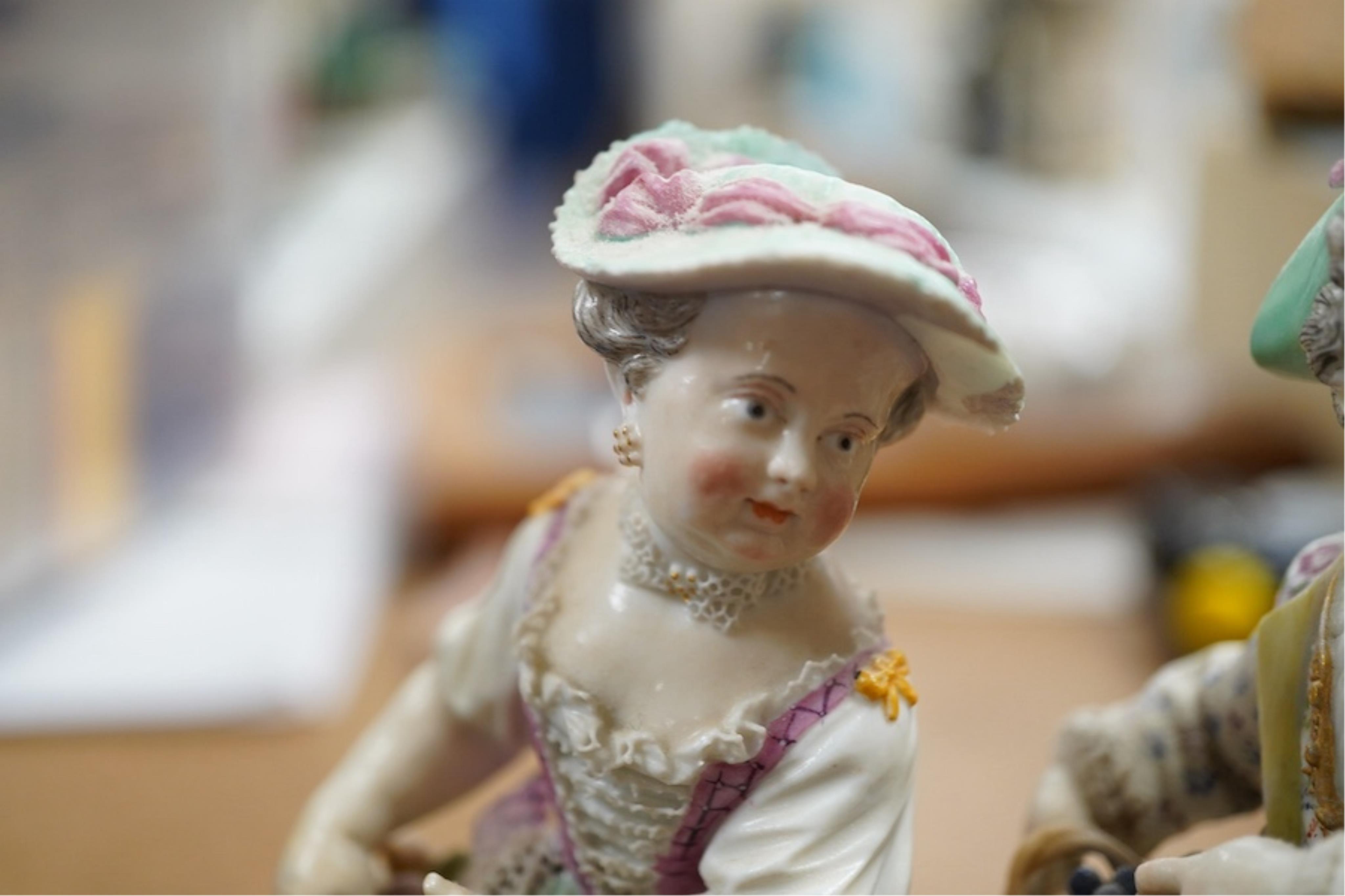 Two late 18th/early 19th century Meissen figures of children, 13cm high. Condition - fair